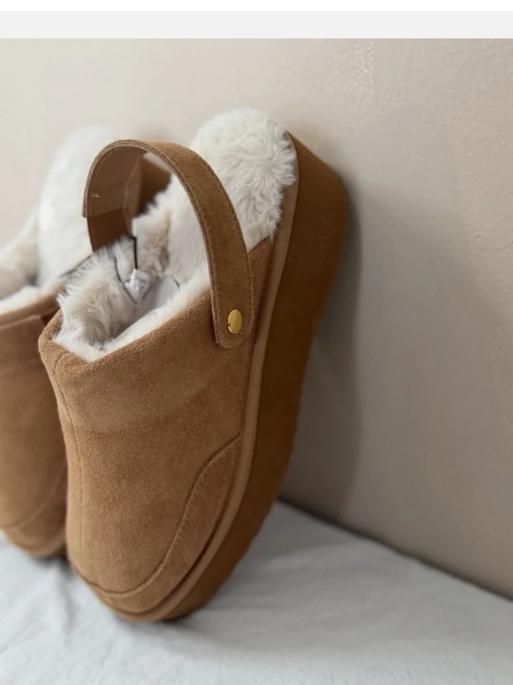 Kids Faux-Suede Cozy Slip-On Slippers with Plush Lining - Tan